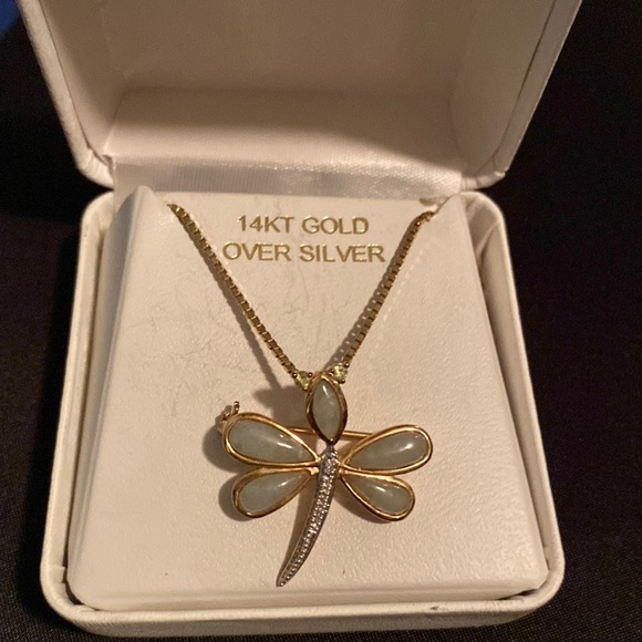 Accessories - 14k over sterling jade dragonfly necklace
